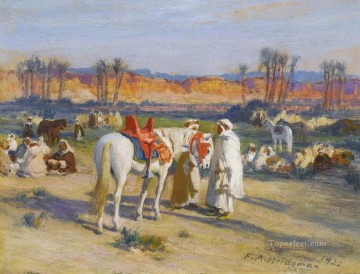  Desert Oil Painting - HALT IN THE DESERT Frederick Arthur Bridgman